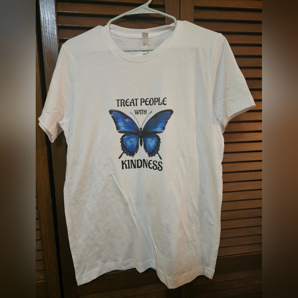 Bella Canvas Tee with Blue Butterfly And Treat People With Kindness Text